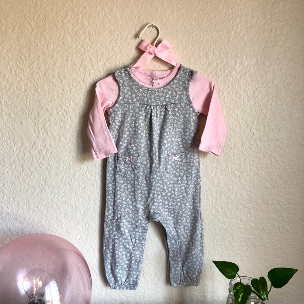 Carter’s 2 Piece Pink and Gray Overall Outfit 9m
